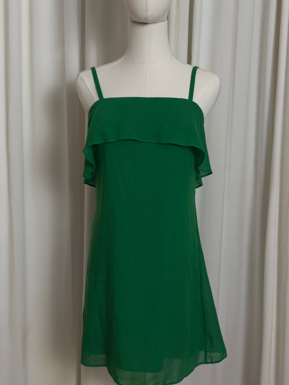Alice and Olivia Emerald Ruffle-Trim Spaghetti Strap Mini Dress